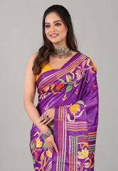Purple Kantha Silk Saree with Blouse Piece - Adi Akshoy & Co.