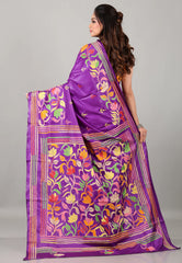 Purple Kantha Silk Saree with Blouse Piece - Adi Akshoy & Co.