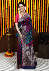 Multi color Kadwa Pure Silk Banarasi Saree with Blouse Piece - Adi Akshoy & Co.