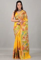 Yellow Kantha Silk Saree with Blouse Piece - Adi Akshoy & Co.