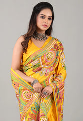 Yellow Kantha Silk Saree with Blouse Piece - Adi Akshoy & Co.