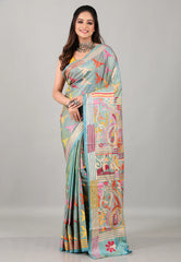 Sea Blue Kantha Silk Saree with Blouse Piece - Adi Akshoy & Co.