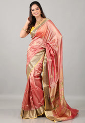 Cross Pink Sico Handloom Saree With Blouse Piece - Adi Akshoy & Co.