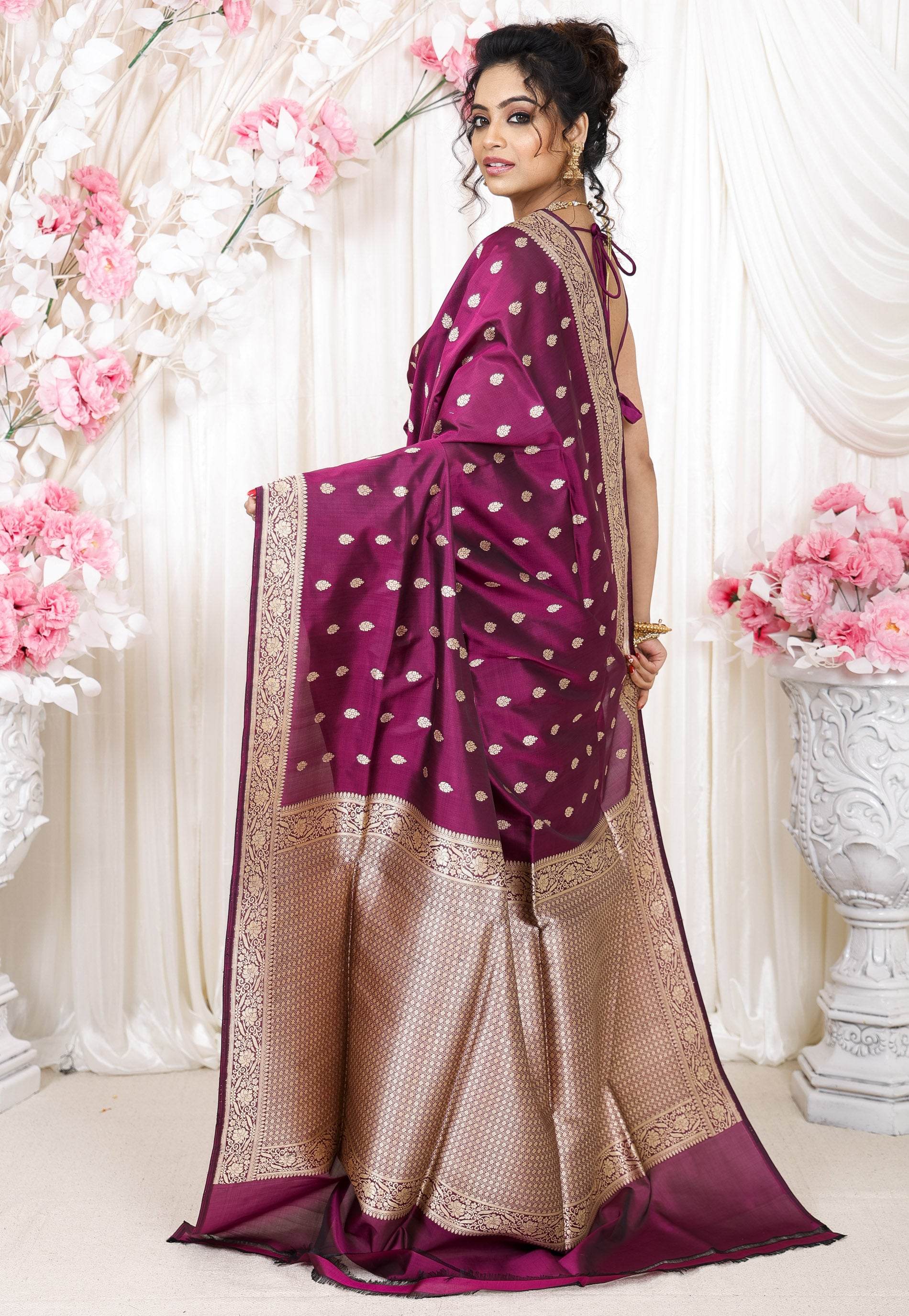 Magenta Kadwa Pure Silk Banarasi Saree with Blouse Piece - Adi Akshoy & Co.