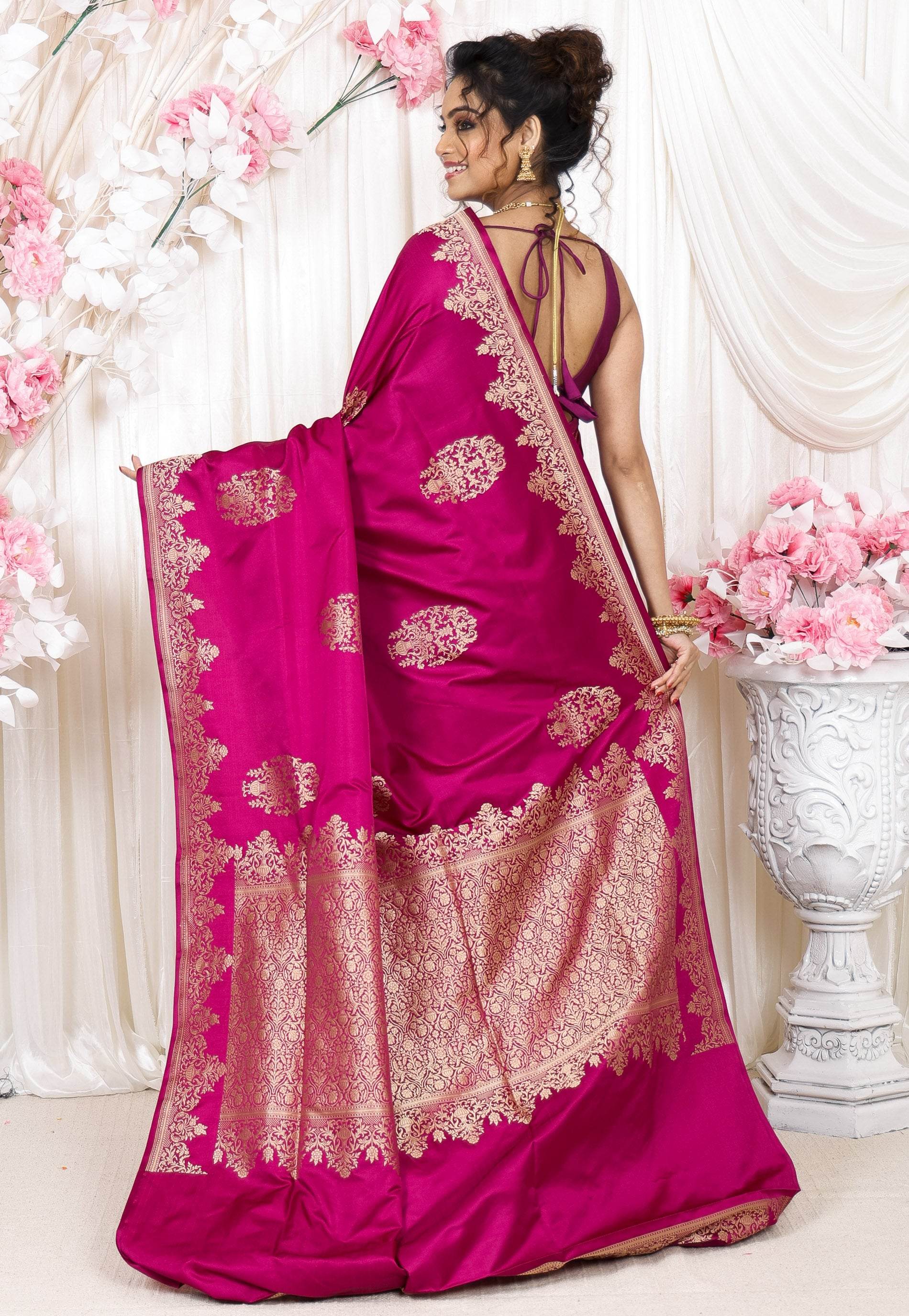 Magenta Kadwa Pure Silk Banarasi Saree with Blouse Piece - Adi Akshoy & Co.