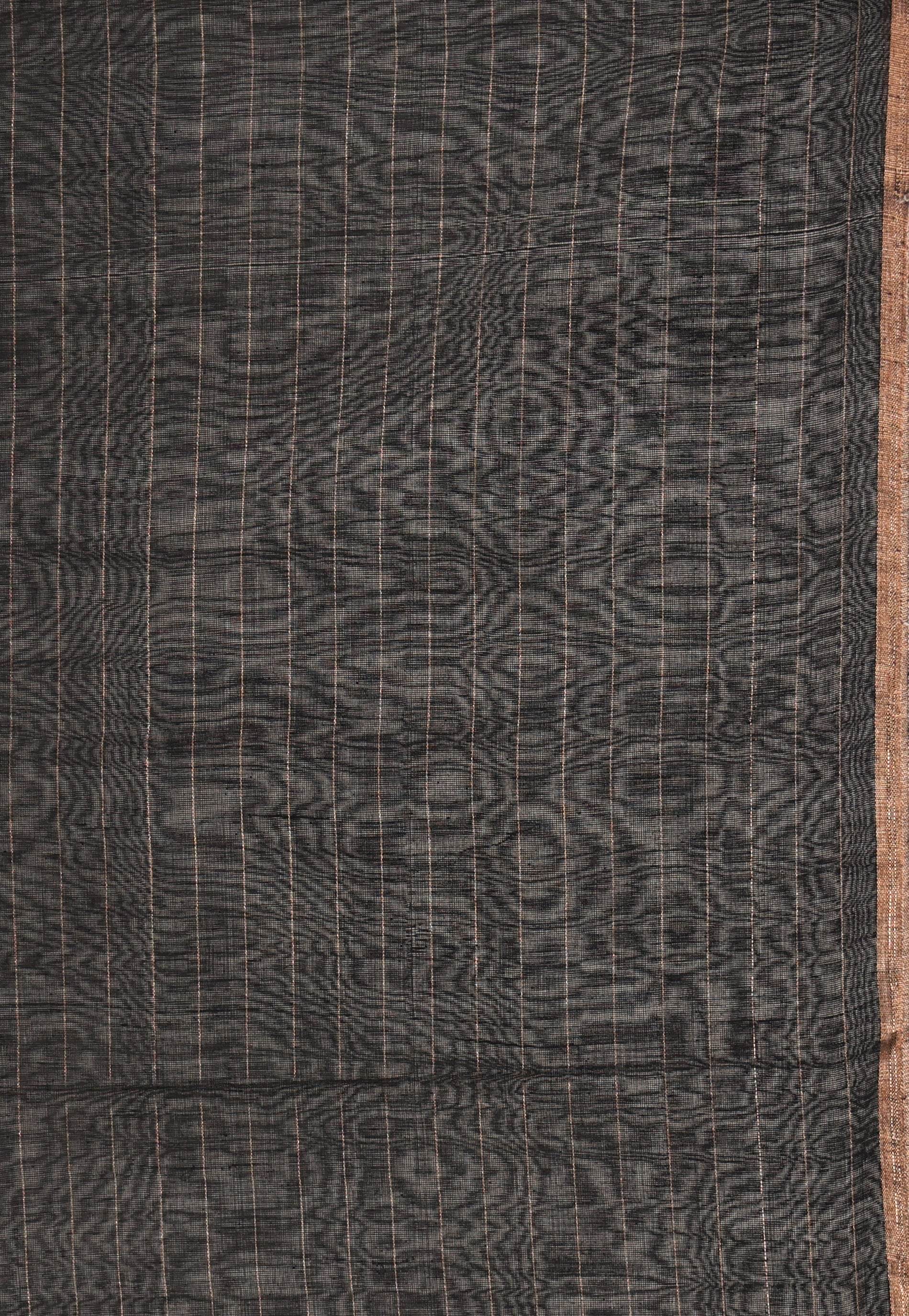 Black Kora Handloom Pure Silk Saree With Blouse Piece - Adi Akshoy & Co.