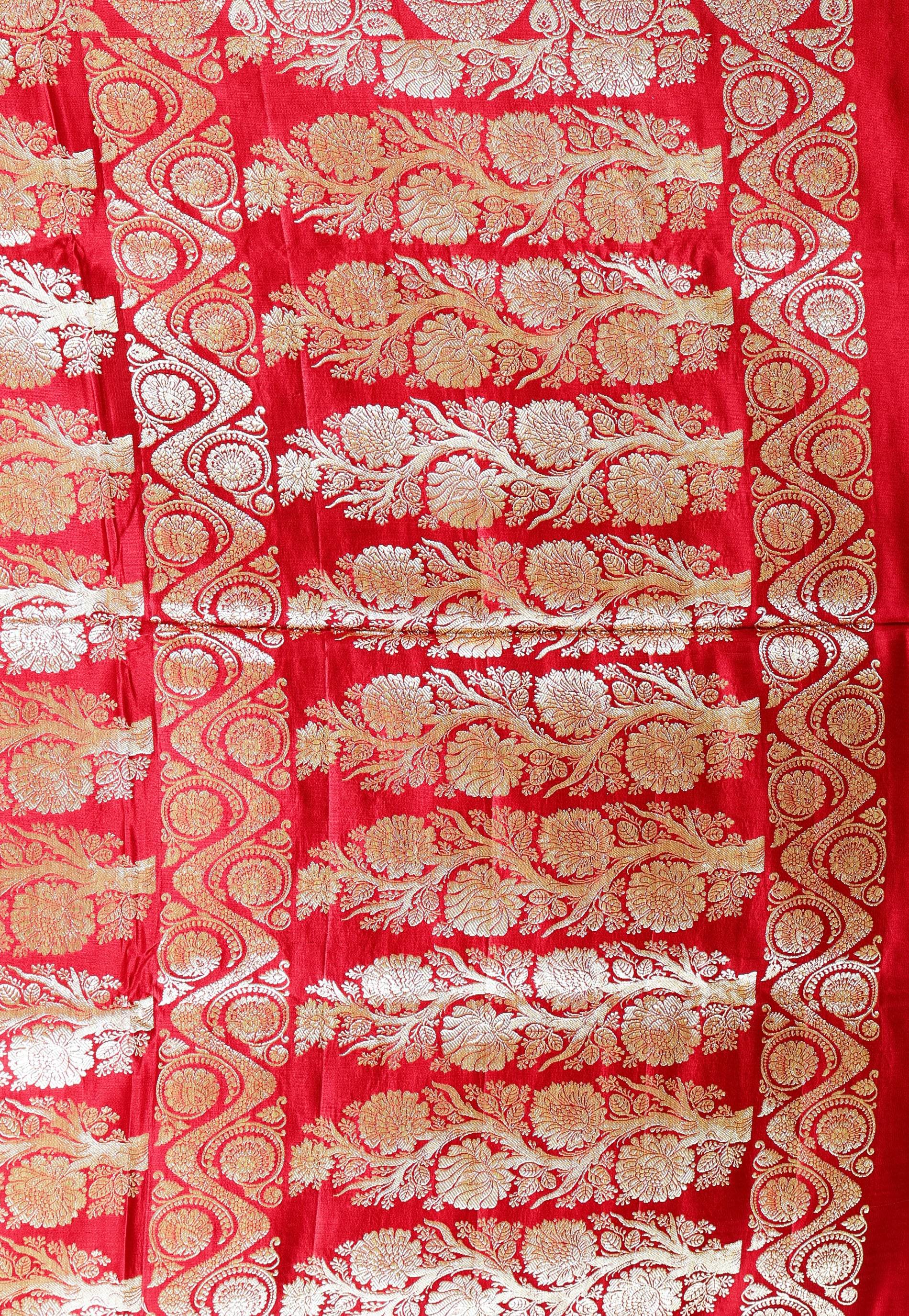 Red Wedding Banarasi Silk Saree with Blouse Piece - Adi Akshoy & Co.