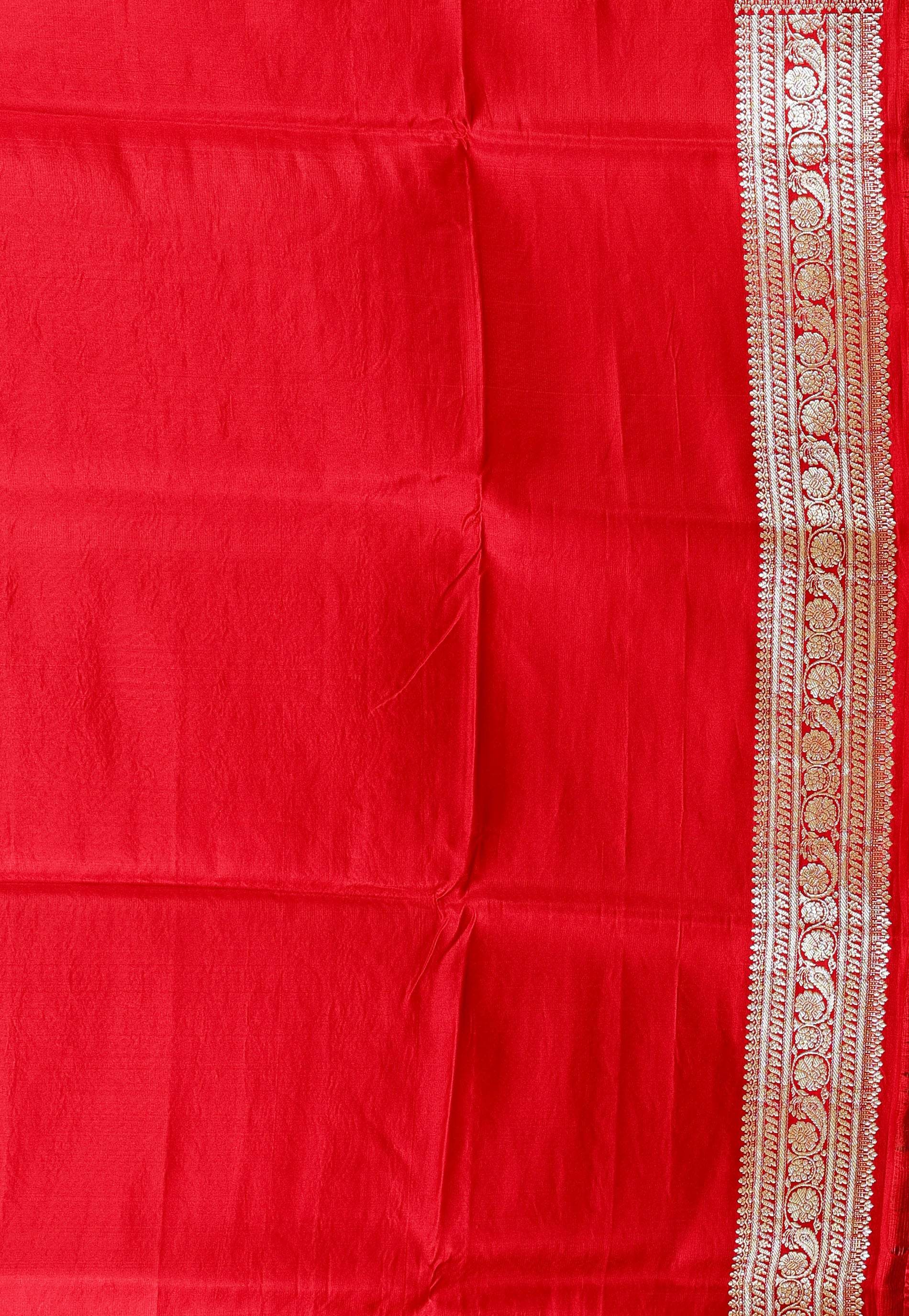 Red Wedding Banarasi Silk Saree with Blouse Piece - Adi Akshoy & Co.