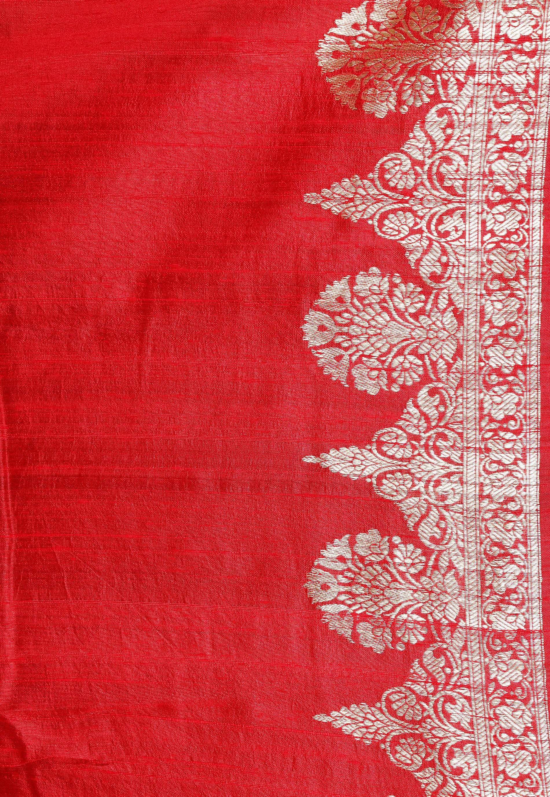 Red Tussar Pure Silk Saree with Blouse Piece - Adi Akshoy & Co.