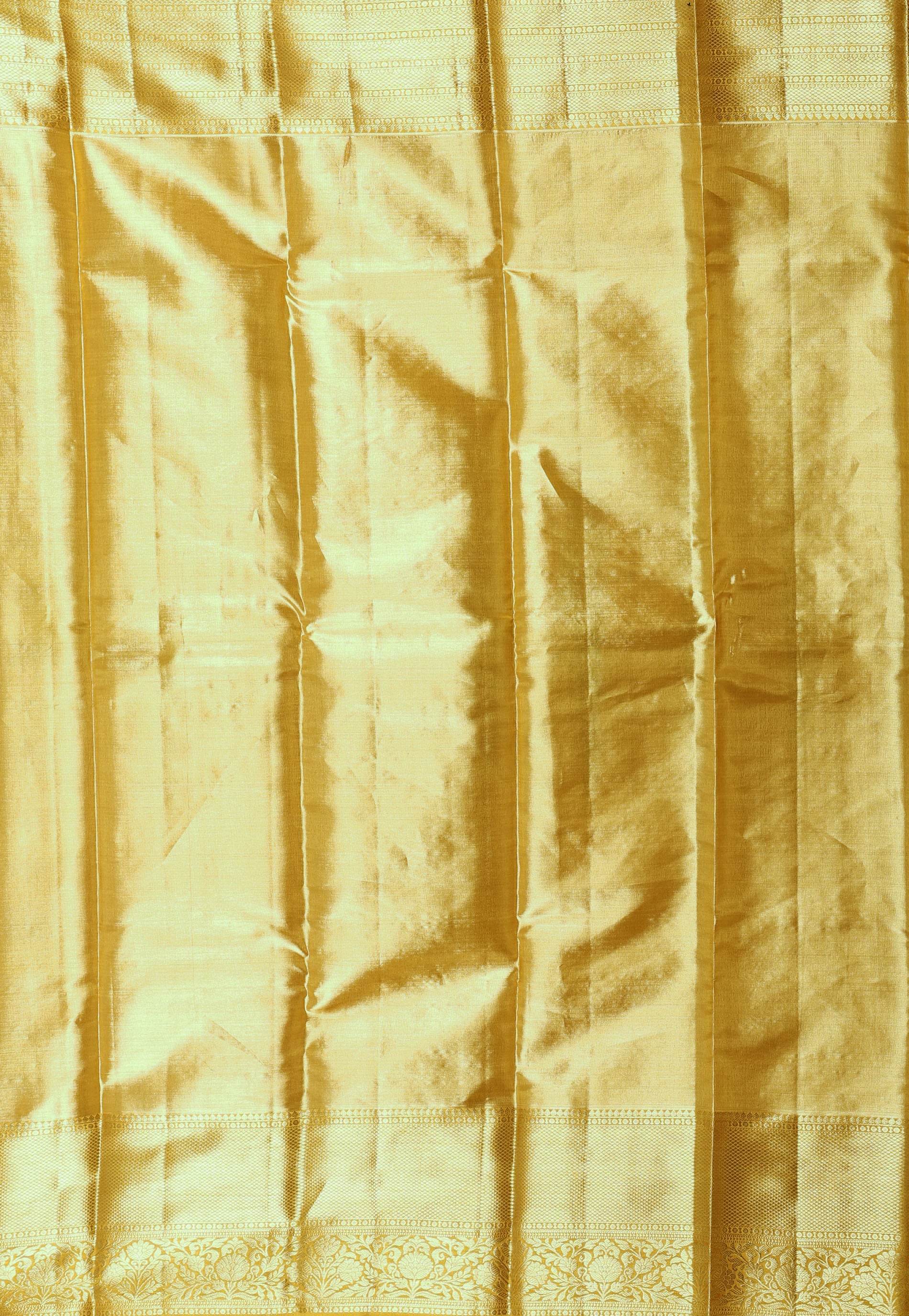 Golden Brocade Tissue Kanjivaram Silk Saree With Blouse Piece - Adi Akshoy & Co.