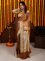 Mustard Pastel Banarasi Silk Saree With Blouse Piece - Adi Akshoy & Co.