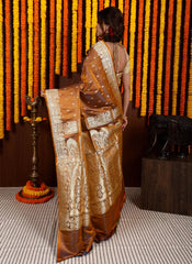 Mustard Pastel Banarasi Silk Saree With Blouse Piece - Adi Akshoy & Co.
