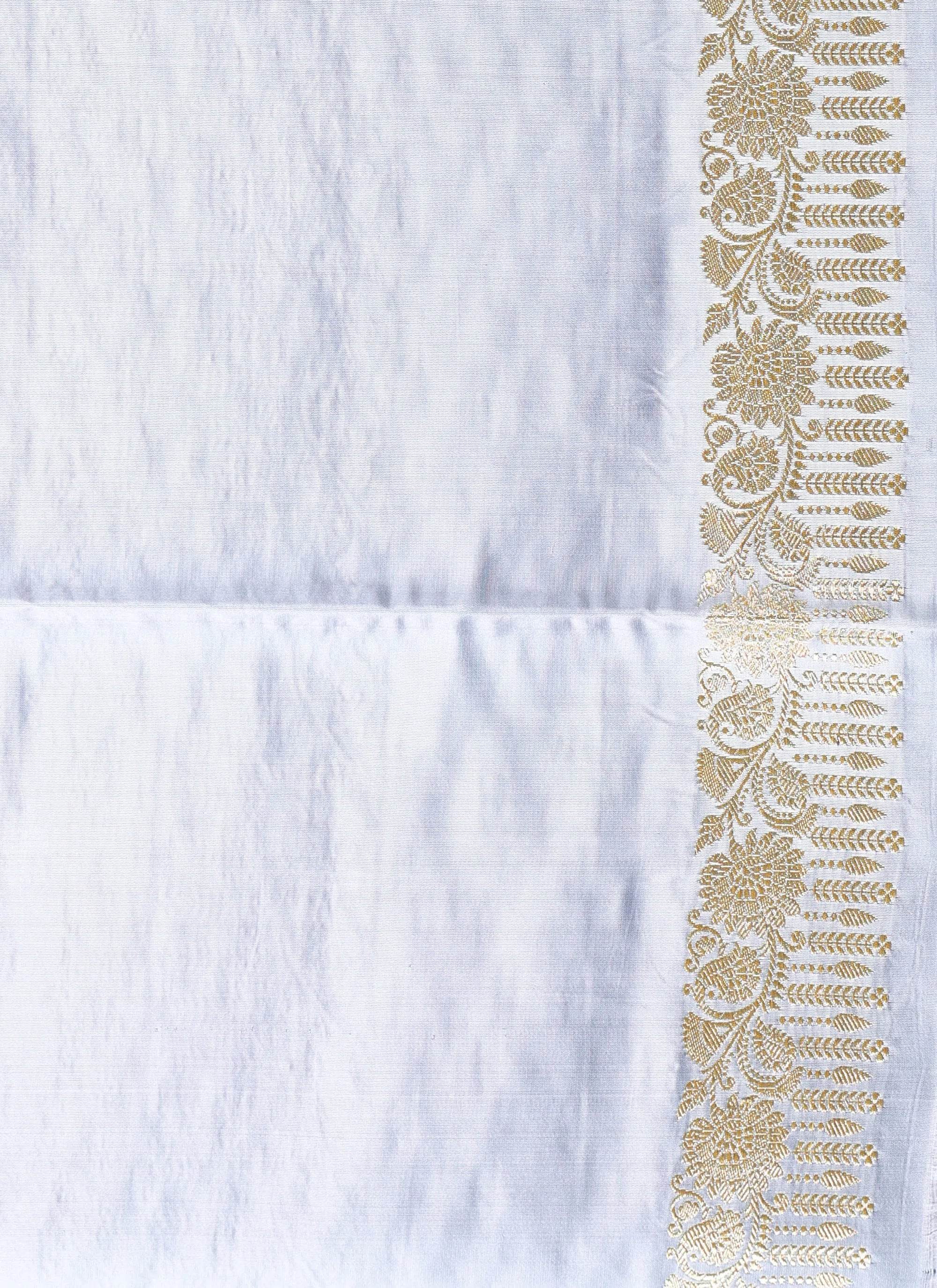 Light Grey Pastel Banarasi Silk Saree With Blouse Piece - Adi Akshoy & Co.