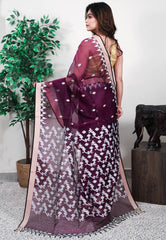 Purple Kora Silk Saree With Blouse Piece - Adi Akshoy & Co.