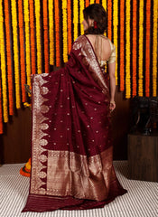 Maroon Tussar Pure Silk Saree with Blouse Piece - Adi Akshoy & Co.