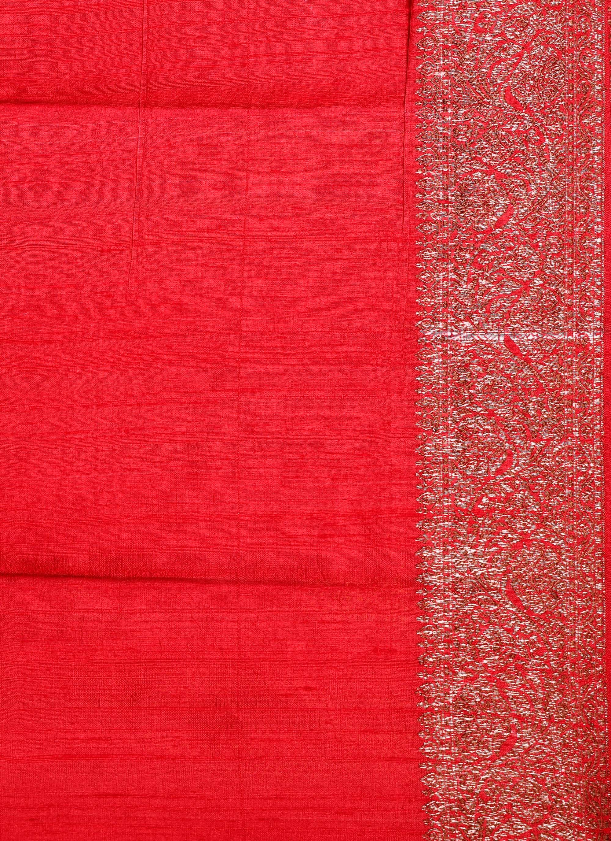 Maroon Tussar Pure Silk Saree with Blouse Piece - Adi Akshoy & Co.