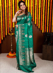 Blue Tussar Pure Silk Saree with Blouse Piece - Adi Akshoy & Co.