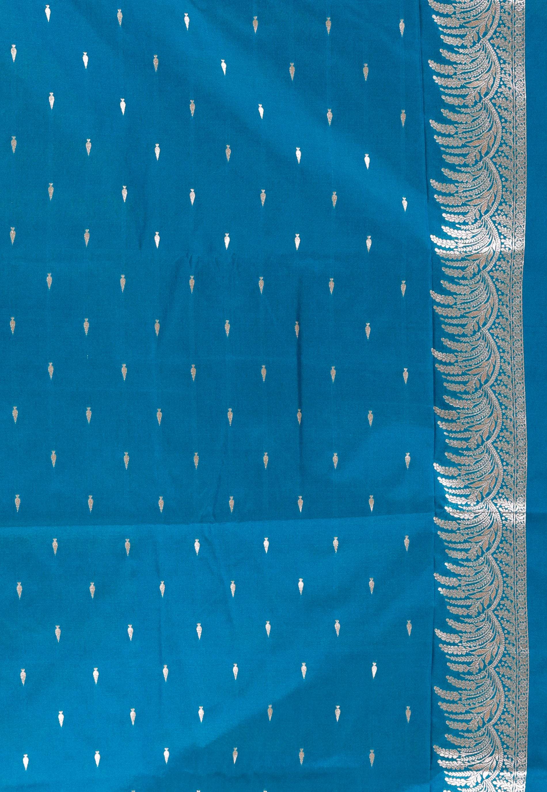 Feroza Blue Katan Silk Saree With Blouse Piece - Adi Akshoy & Co.