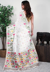 White Handloom Saree With Blouse Piece - Adi Akshoy & Co.