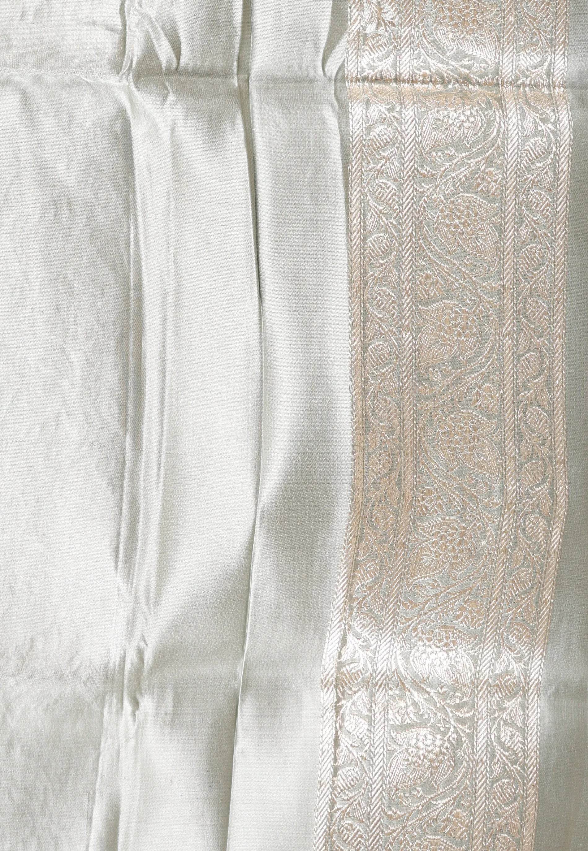 Grey Pastel Banarasi Silk Saree With Blouse Piece - Adi Akshoy & Co.