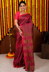 Magenta Katan Pure Silk Saree With Blouse Piece - Adi Akshoy & Co.