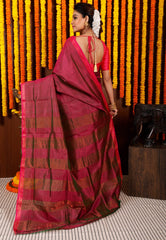 Magenta Katan Pure Silk Saree With Blouse Piece - Adi Akshoy & Co.