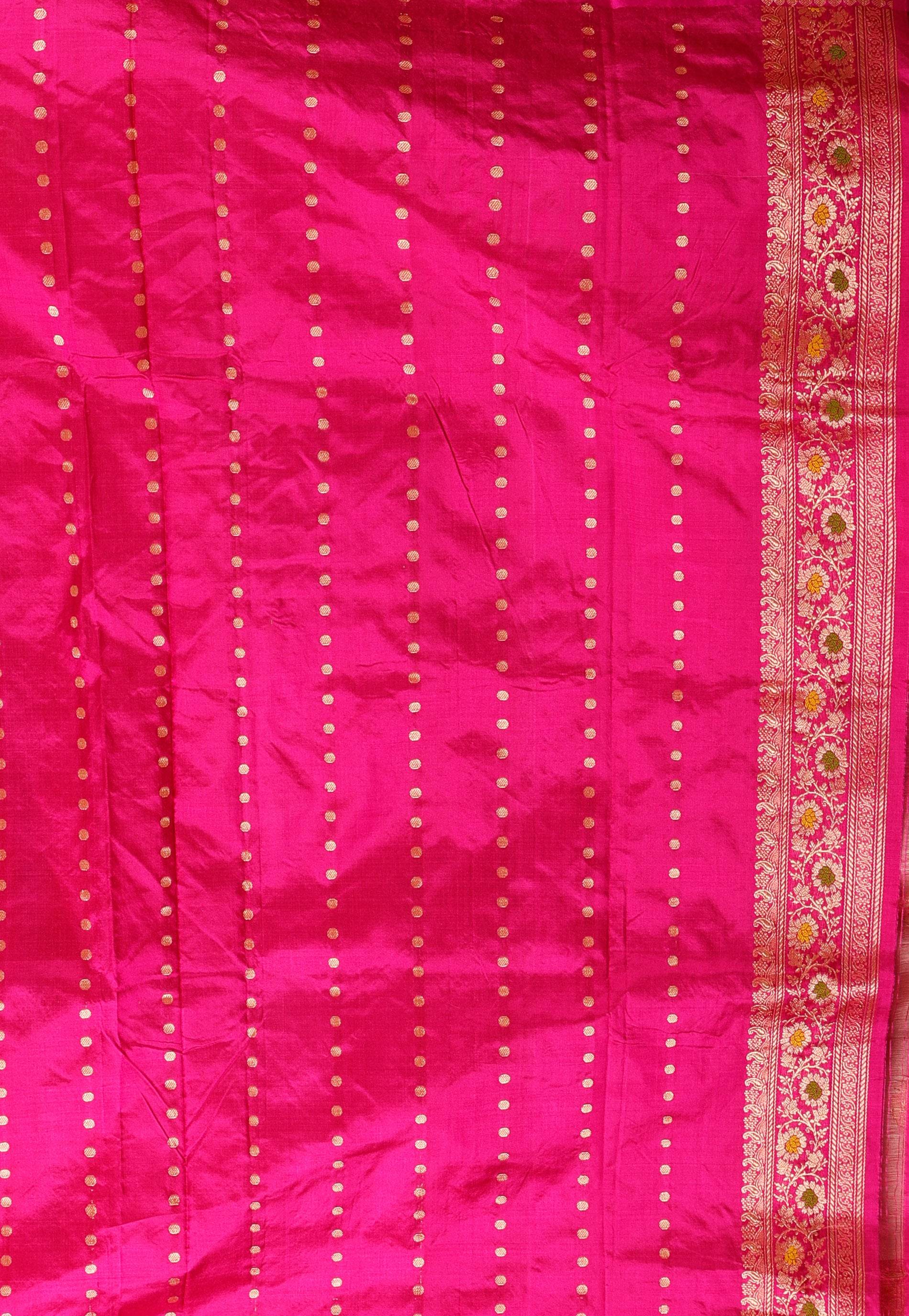 Beige Minakari with Magenta Border Kadwa Katan Pure Silk Saree With Blouse Piece - Adi Akshoy & Co.