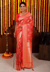 Pink Kani Silk Saree With Blouse Piece - Adi Akshoy & Co.