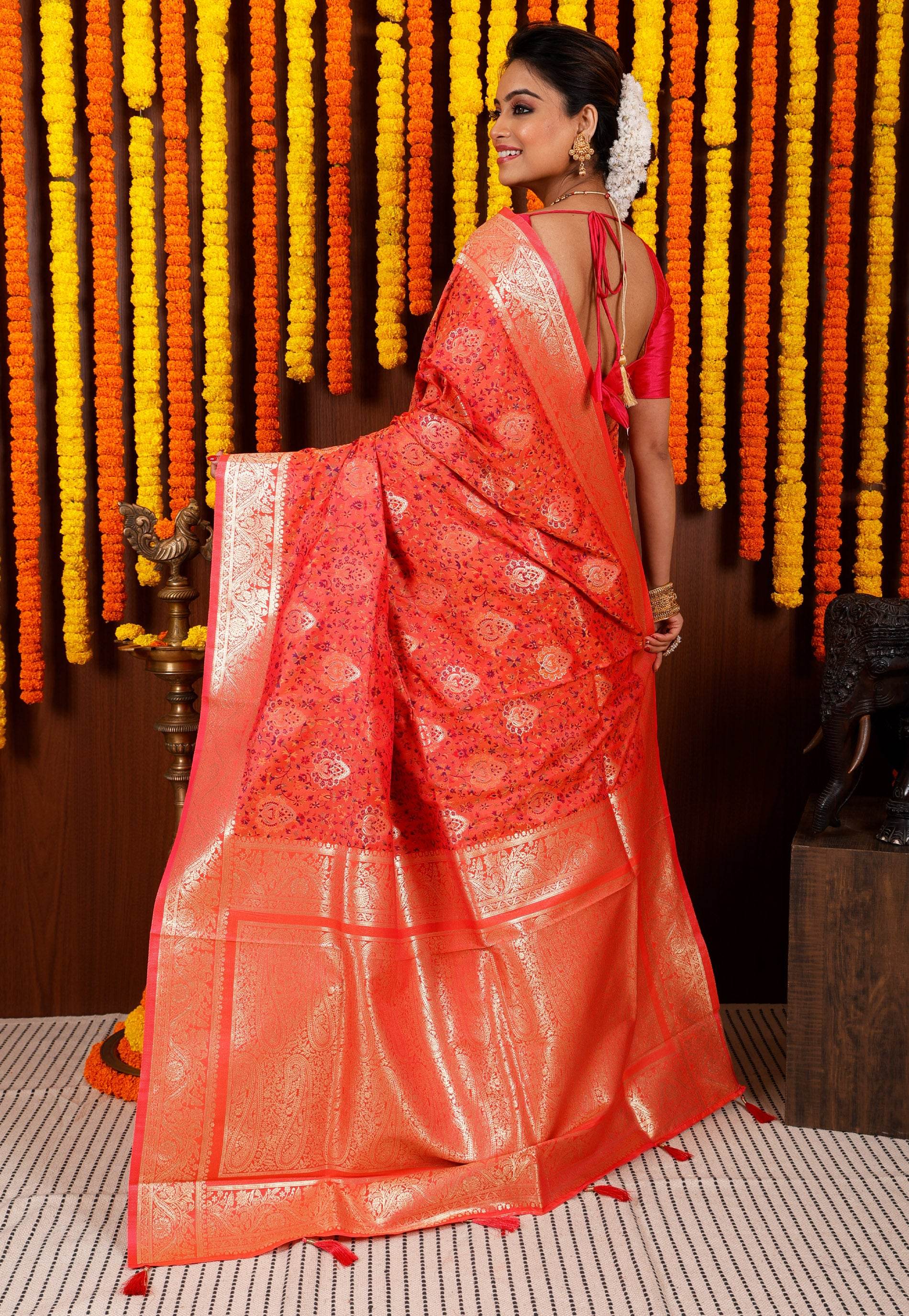 Pink Kani Silk Saree With Blouse Piece - Adi Akshoy & Co.