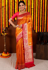 Mustard Yellow Tussar Pure Silk Saree with Blouse Piece - Adi Akshoy & Co.