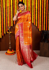 Mustard Yellow Tussar Pure Silk Saree with Blouse Piece - Adi Akshoy & Co.