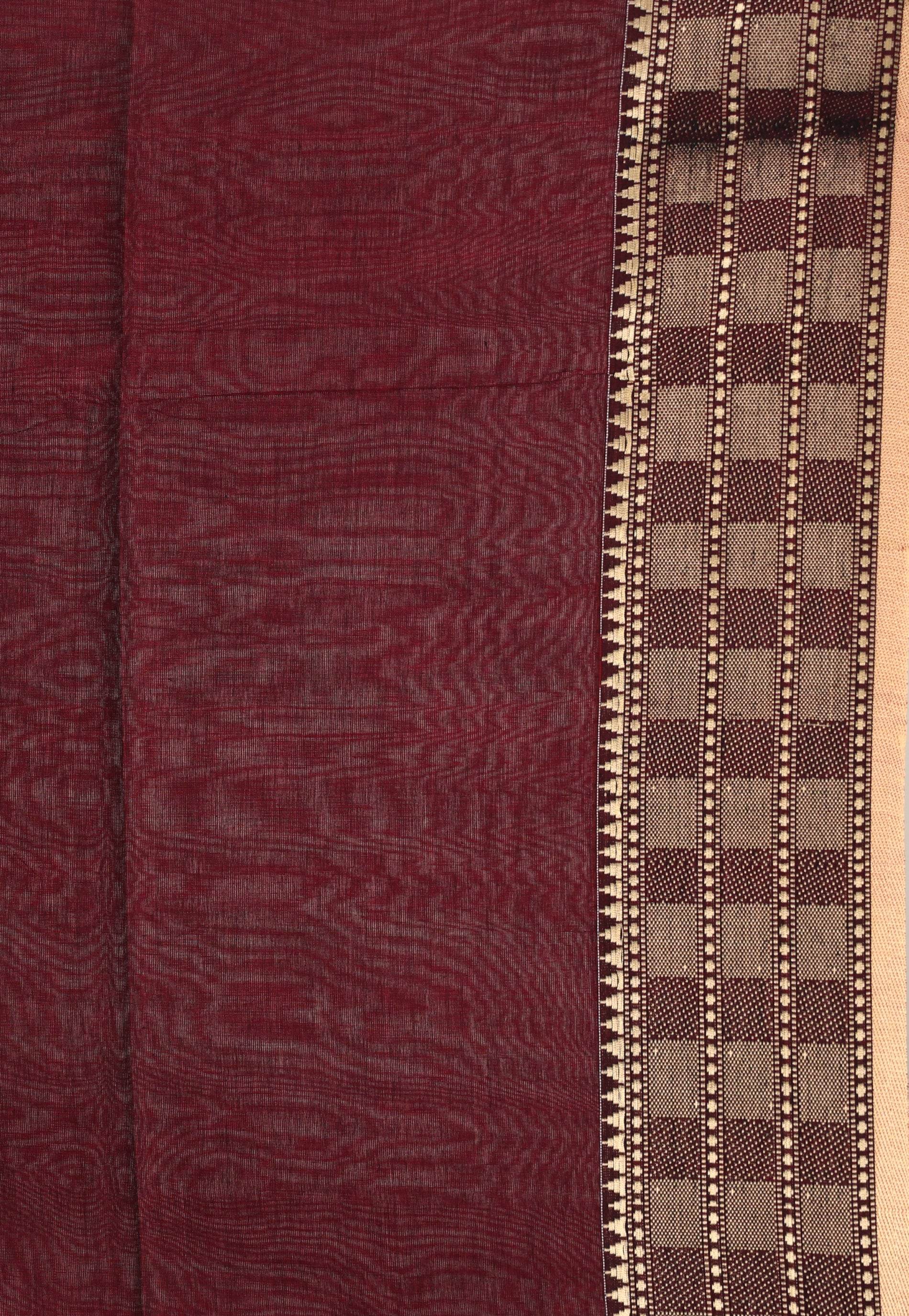 Maroon Handloom Saree With Blouse Piece - Adi Akshoy & Co.