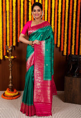 Blue Tussar Pure Silk Saree with Blouse Piece - Adi Akshoy & Co.