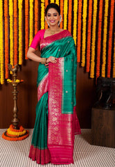 Blue Tussar Pure Silk Saree with Blouse Piece - Adi Akshoy & Co.