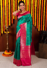 Blue Tussar Pure Silk Saree with Blouse Piece - Adi Akshoy & Co.
