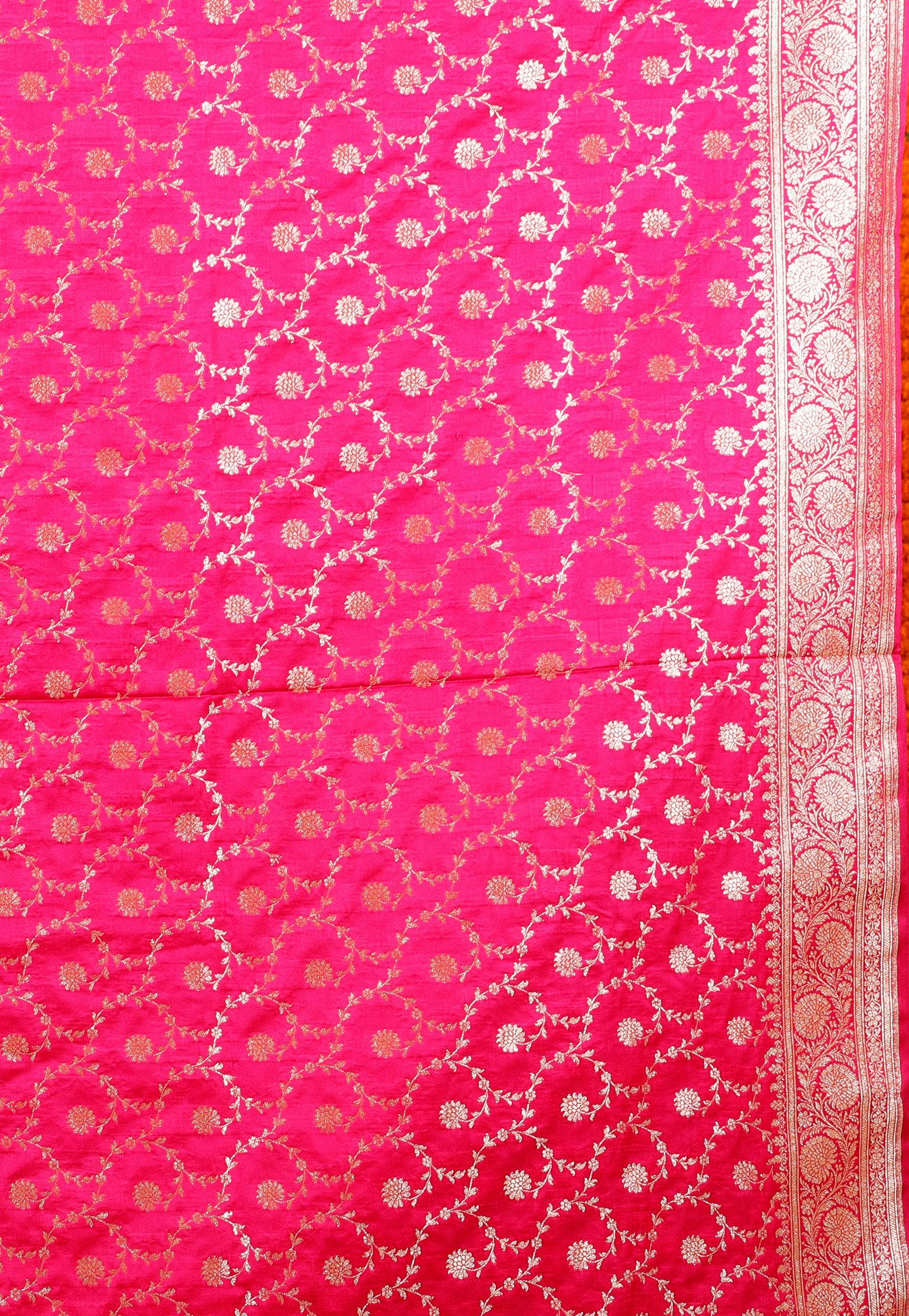 Off White with Rani Pink Border Korial Patli Banarasi Silk Saree With Blouse Piece - Adi Akshoy & Co.