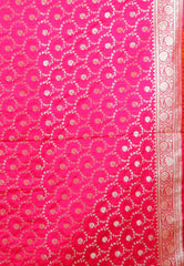 Off White with Rani Pink Border Korial Patli Banarasi Silk Saree With Blouse Piece - Adi Akshoy & Co.