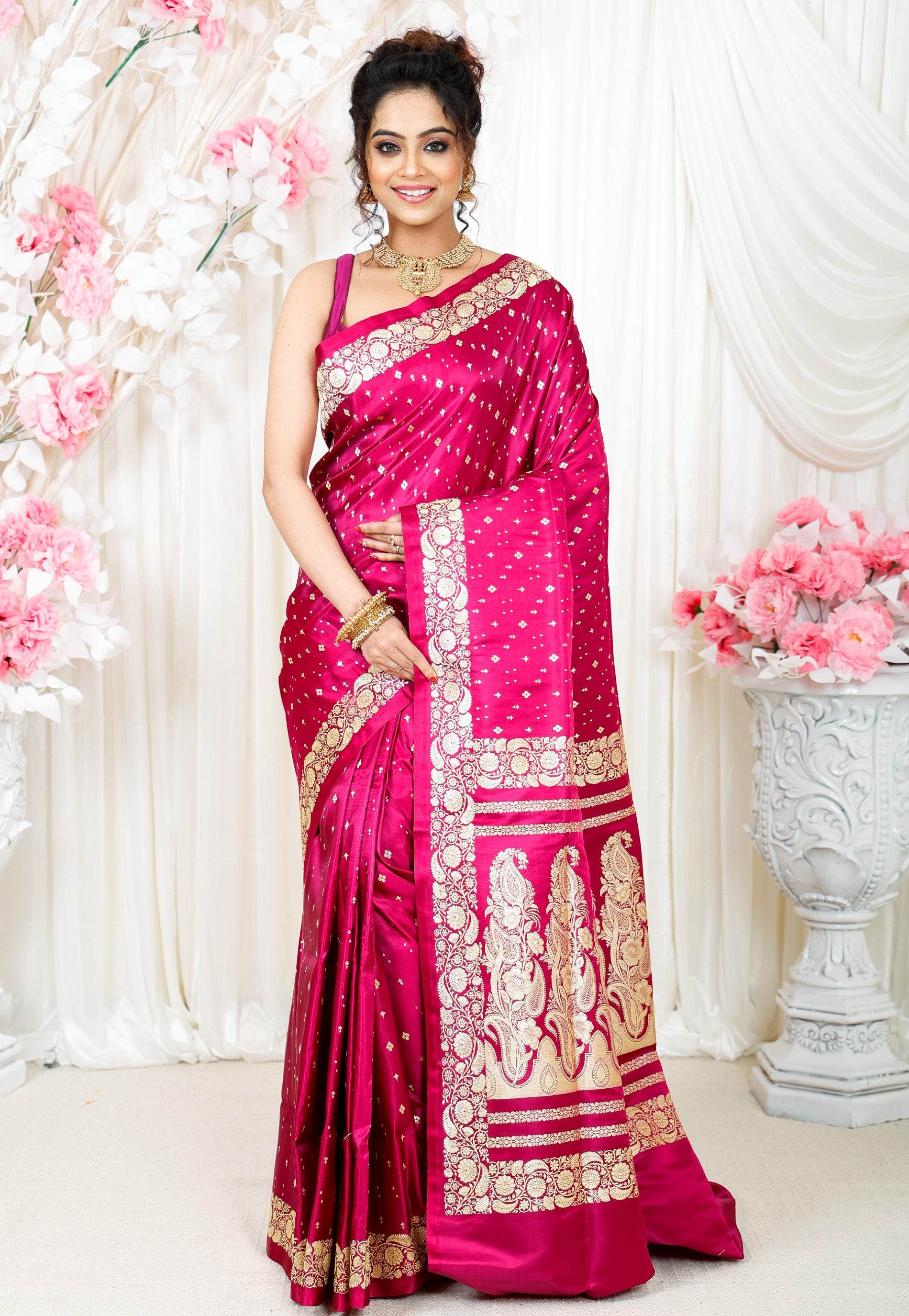 Magenta Wedding Banarasi Silk Saree with Blouse Piece - Adi Akshoy & Co.