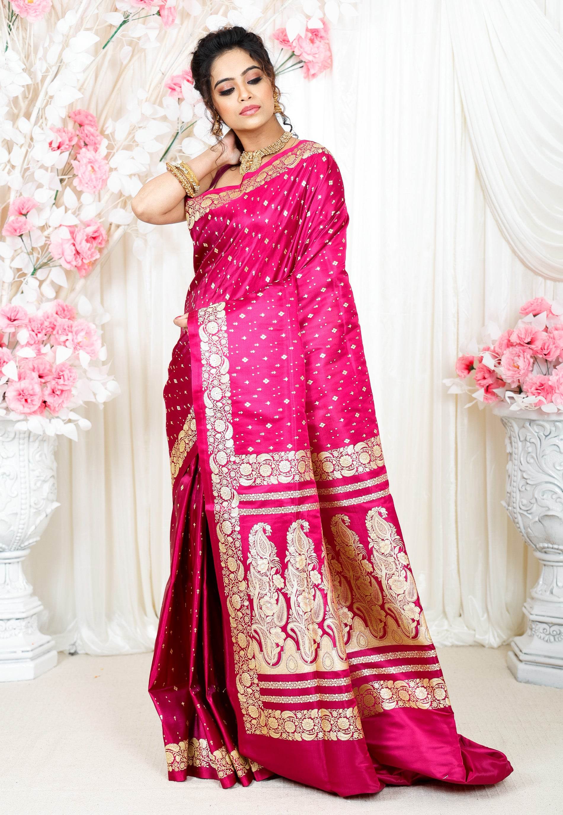 Magenta Wedding Banarasi Silk Saree with Blouse Piece - Adi Akshoy & Co.