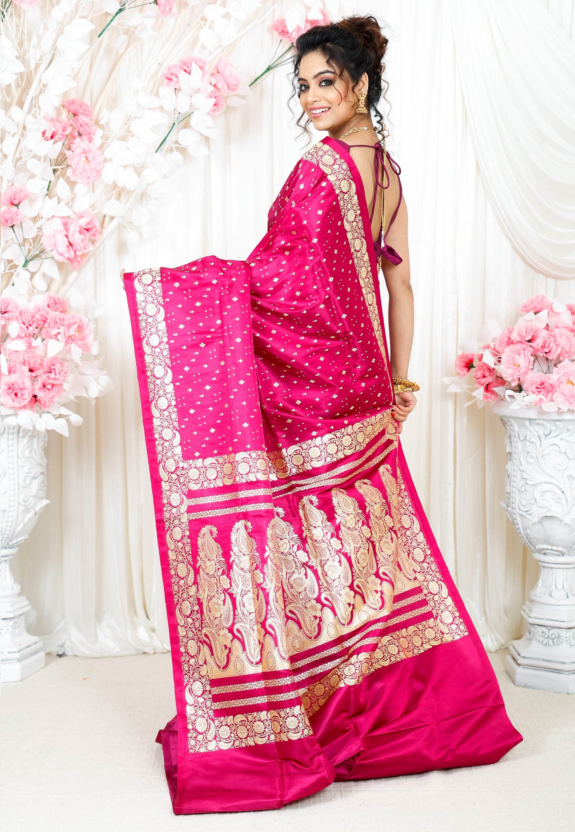 Magenta Wedding Banarasi Silk Saree with Blouse Piece - Adi Akshoy & Co.