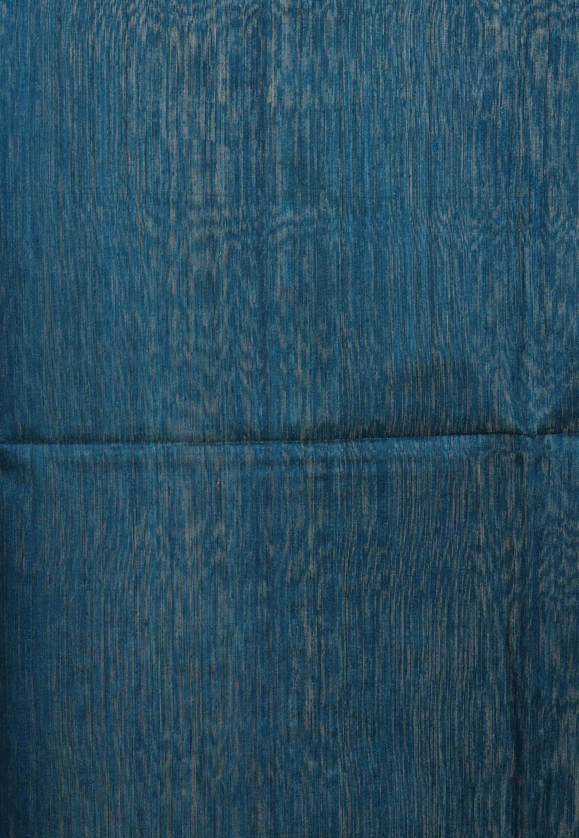 Turquoise Blue Kora Handloom Pure Silk Saree With Blouse Piece - Adi Akshoy & Co.