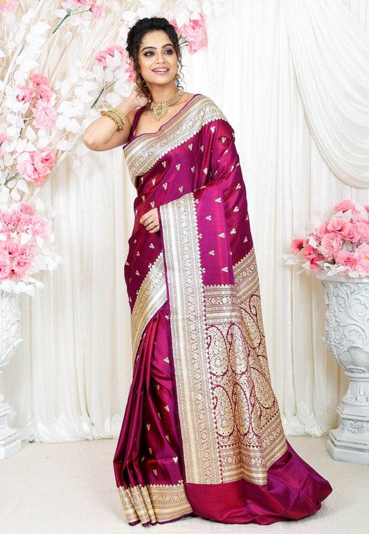Purple Wedding Banarasi Silk Saree with Blouse Piece - Adi Akshoy & Co.