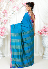 Feroza Blue Katan Silk Saree With Blouse Piece - Adi Akshoy & Co.