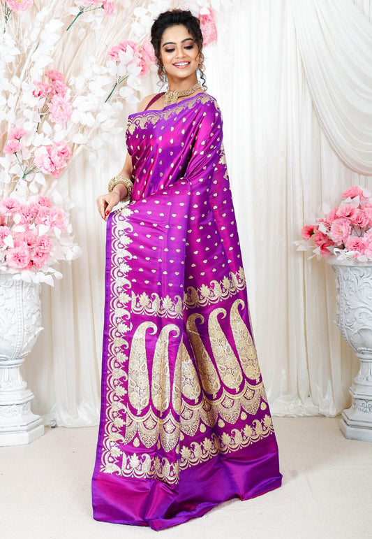 Purple Wedding Banarasi Silk Saree with Blouse Piece - Adi Akshoy & Co.