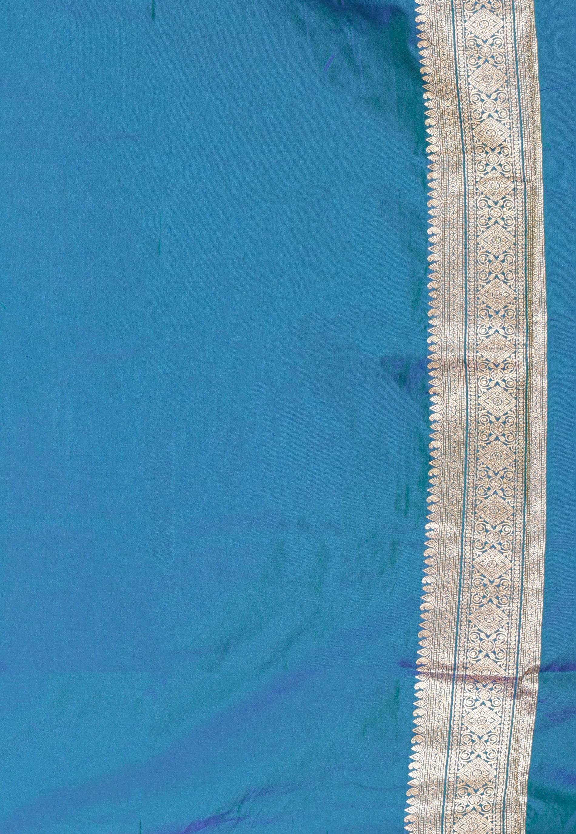 Magenta with Peacock Blue Border Kanjivaram Silk Saree With Blouse Piece - Adi Akshoy & Co.