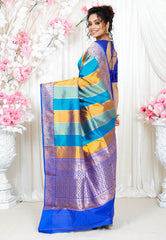 Multicolor Kadwa Katan Pure Silk Saree With Blouse Piece - Adi Akshoy & Co.