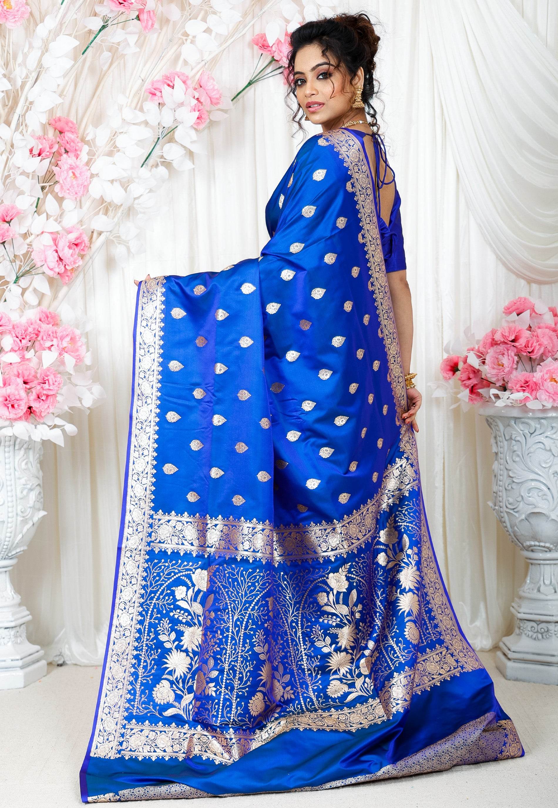 Royal Blue Wedding Banarasi Silk Saree with Blouse Piece - Adi Akshoy & Co.