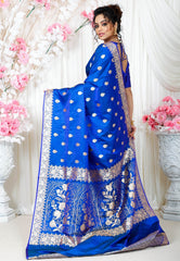 Royal Blue Wedding Banarasi Silk Saree with Blouse Piece - Adi Akshoy & Co.