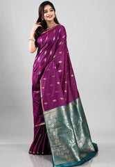 Magenta Kanjivaram Silk Saree With Blouse Piece - Adi Akshoy & Co.