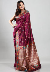 Magenta Minakari Kanjivaram Silk Saree With Blouse Piece - Adi Akshoy & Co.